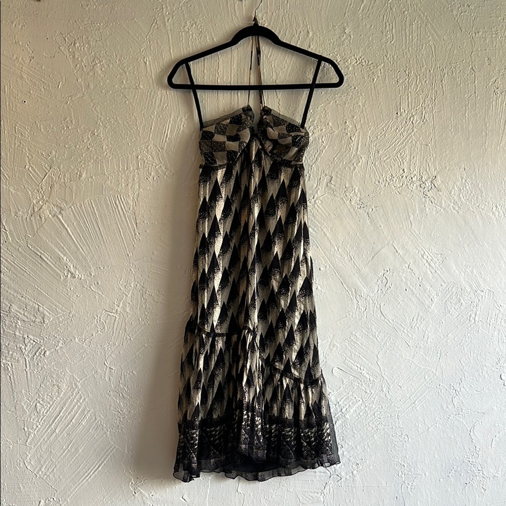 Elegant Black and Cream Halter Maxi Dress
